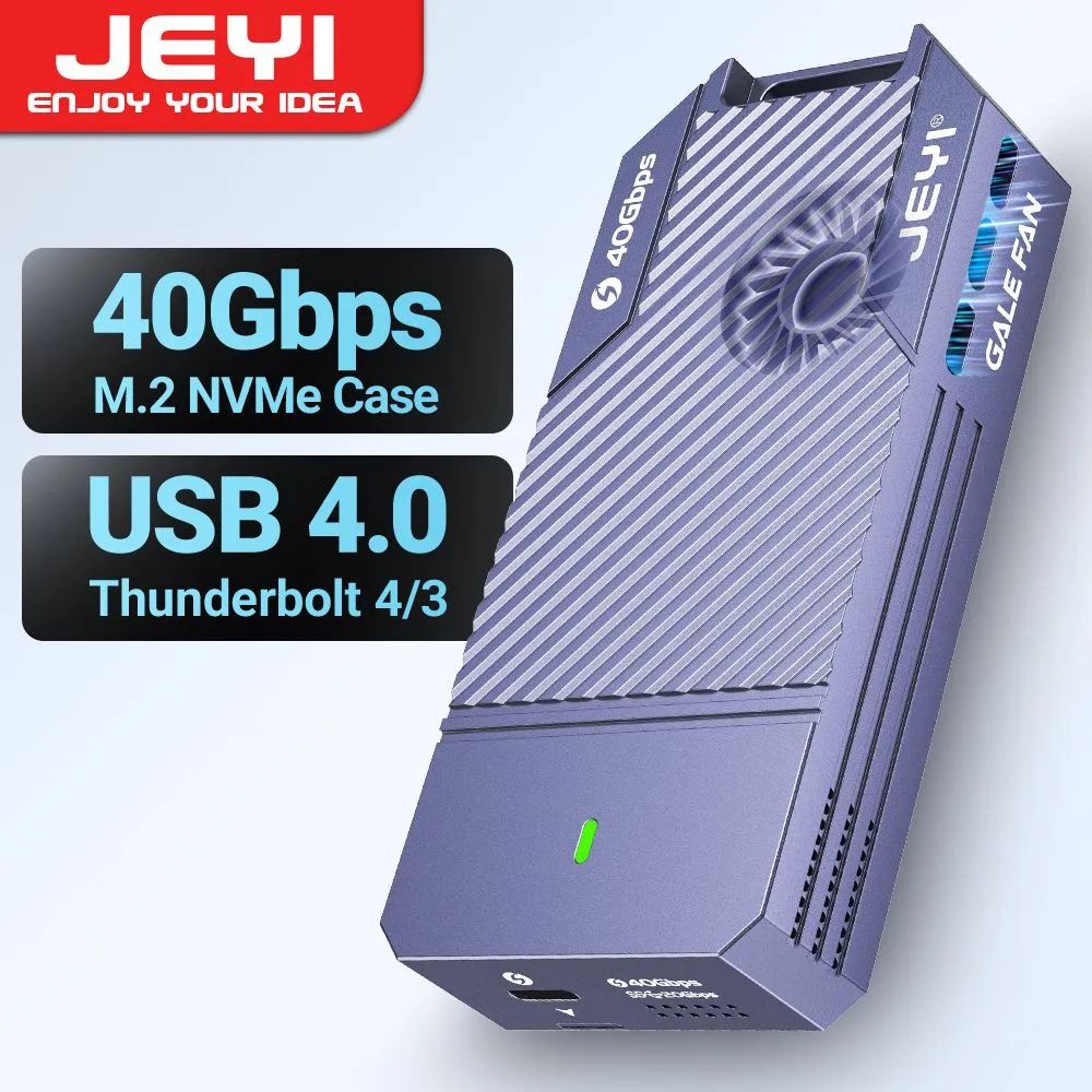 JEYIКорпусдляSSDM.2NVMeсвентиляторомUSB4.040Гбит/с,полностьюизалюминия,M.2кType-c4.0,совместимыйсThunderbolt4/3иUSB3.2/3.1/3.0,Корпусдляssdm2