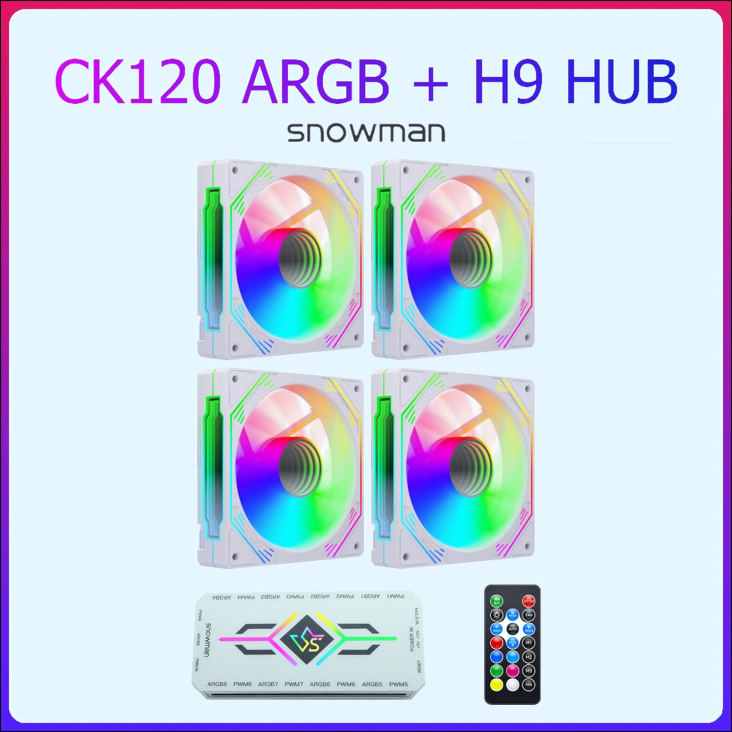 Комплектвентиляторов4штSnowmanCK120-WT-ARGB+контроллер