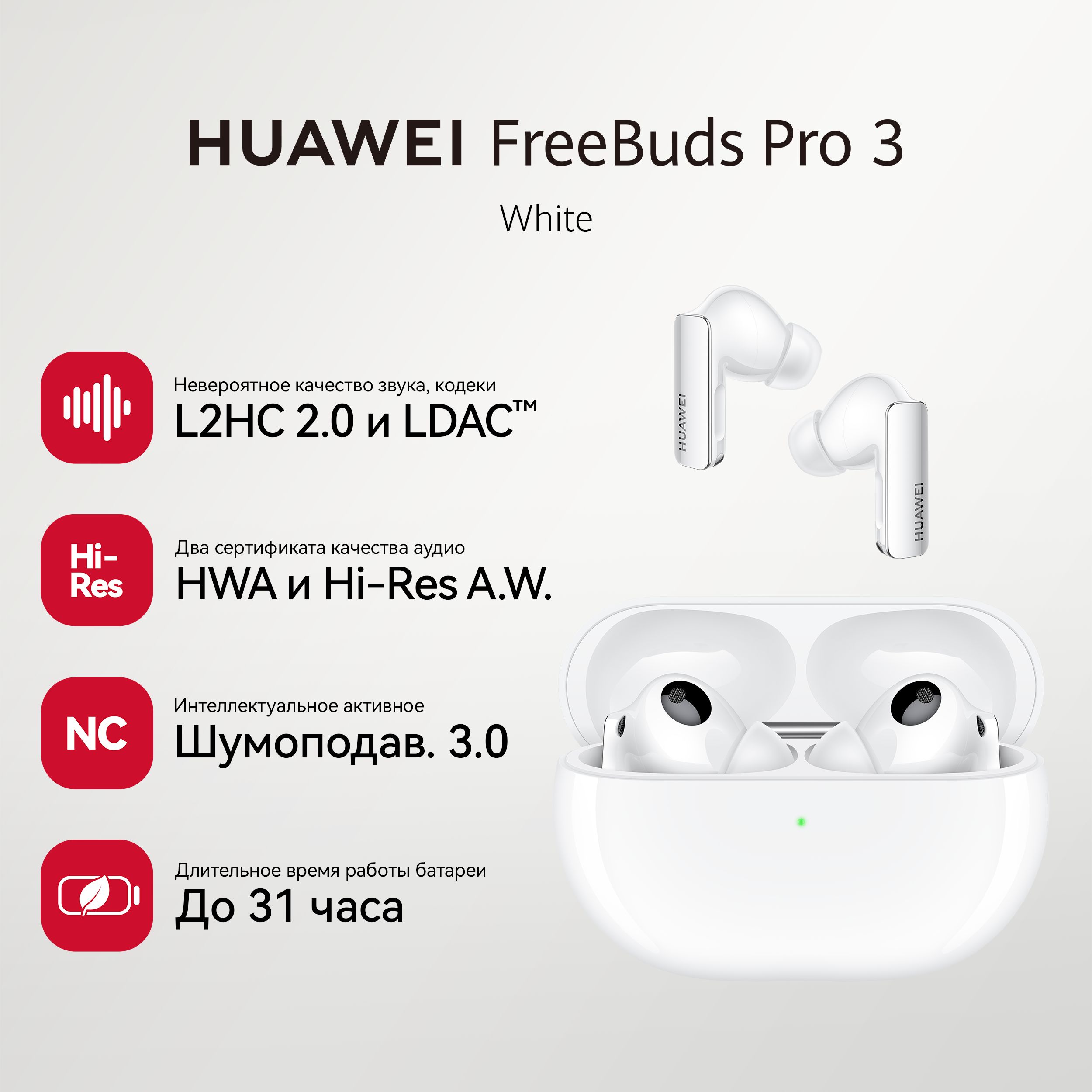 HUAWEIНаушникибеспроводныесмикрофоном,белый