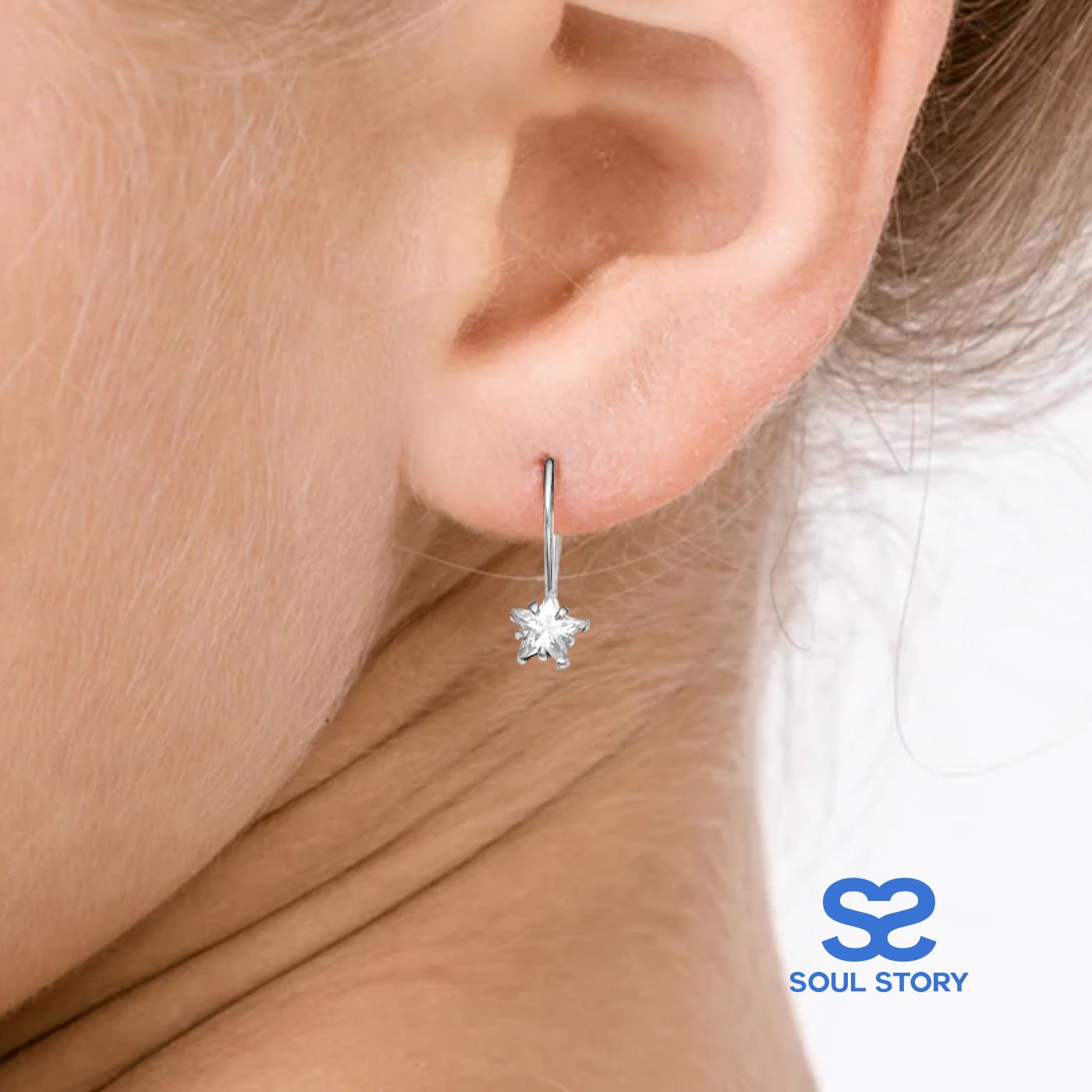SOUL STORY Сережки для девочек с фианитами родированные, серьги детские серебро 925, звездочки