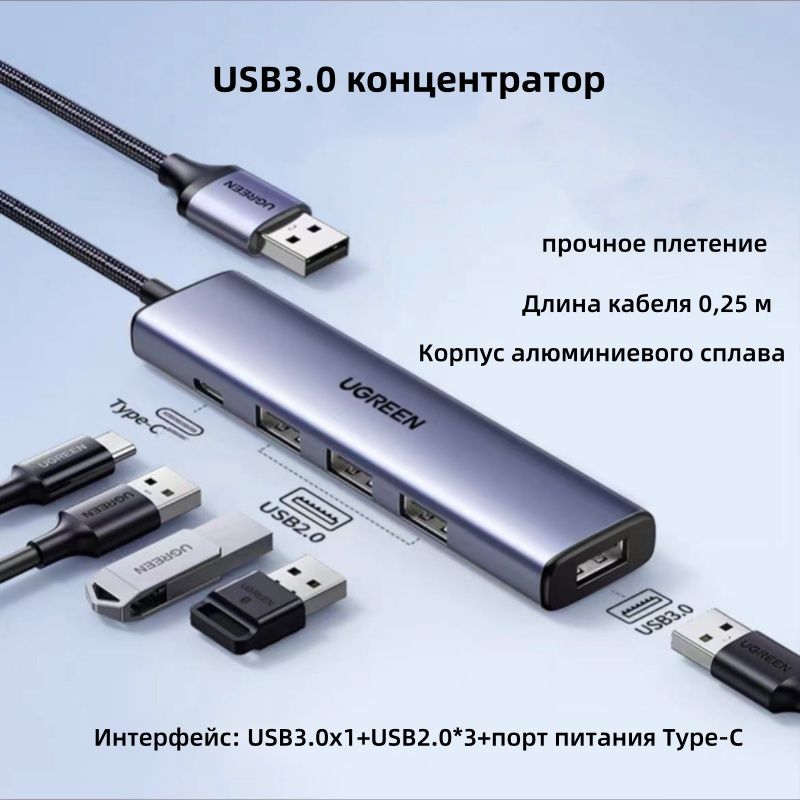 UGREENUSB3.0сетевойпорт-концентратор