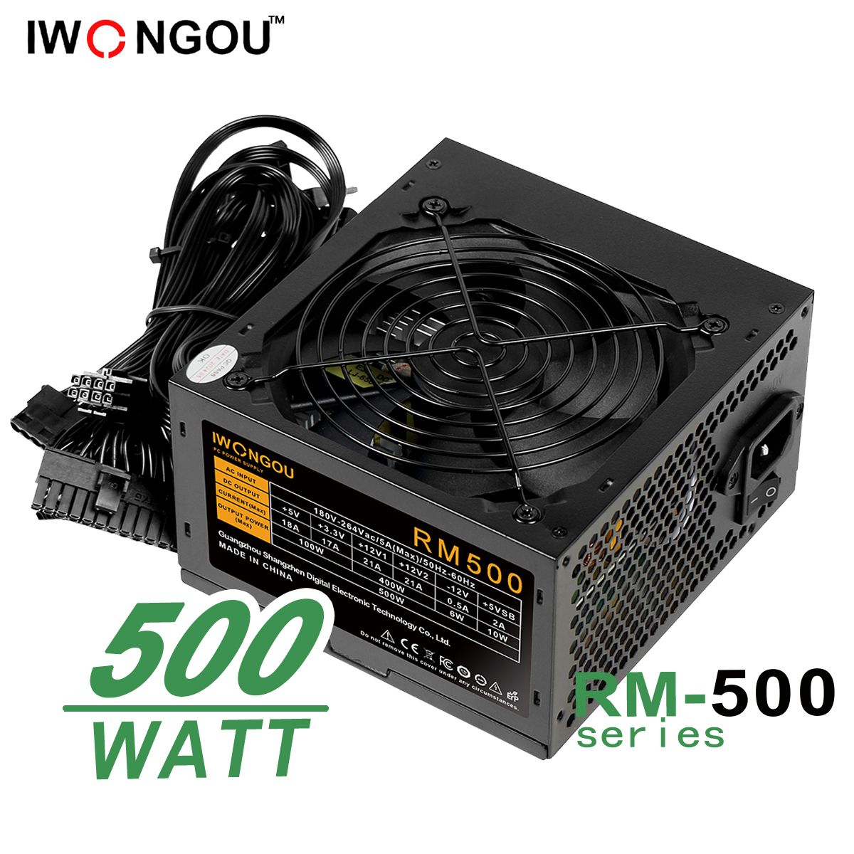 блок питания для пк 500w IWONGOU ATX,12CM кулер ,20+4p,1*CPU(4+4),2*PCI-E(6+2),4*SATA,3*IDE, кабель питания