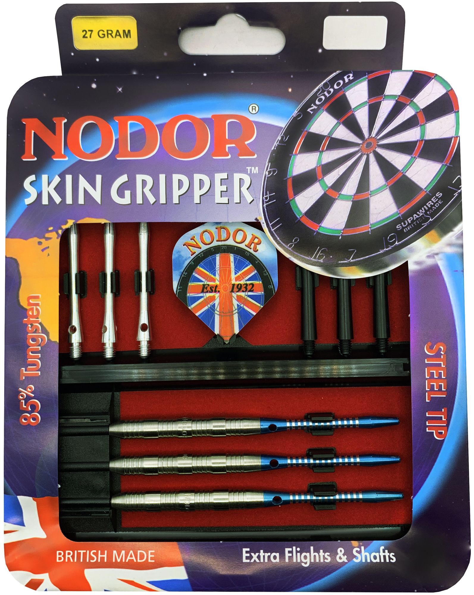 Вольфрамовые 85% дротики 27гр Nodor Skin Gripper steeltip и аксессуары для Дартс