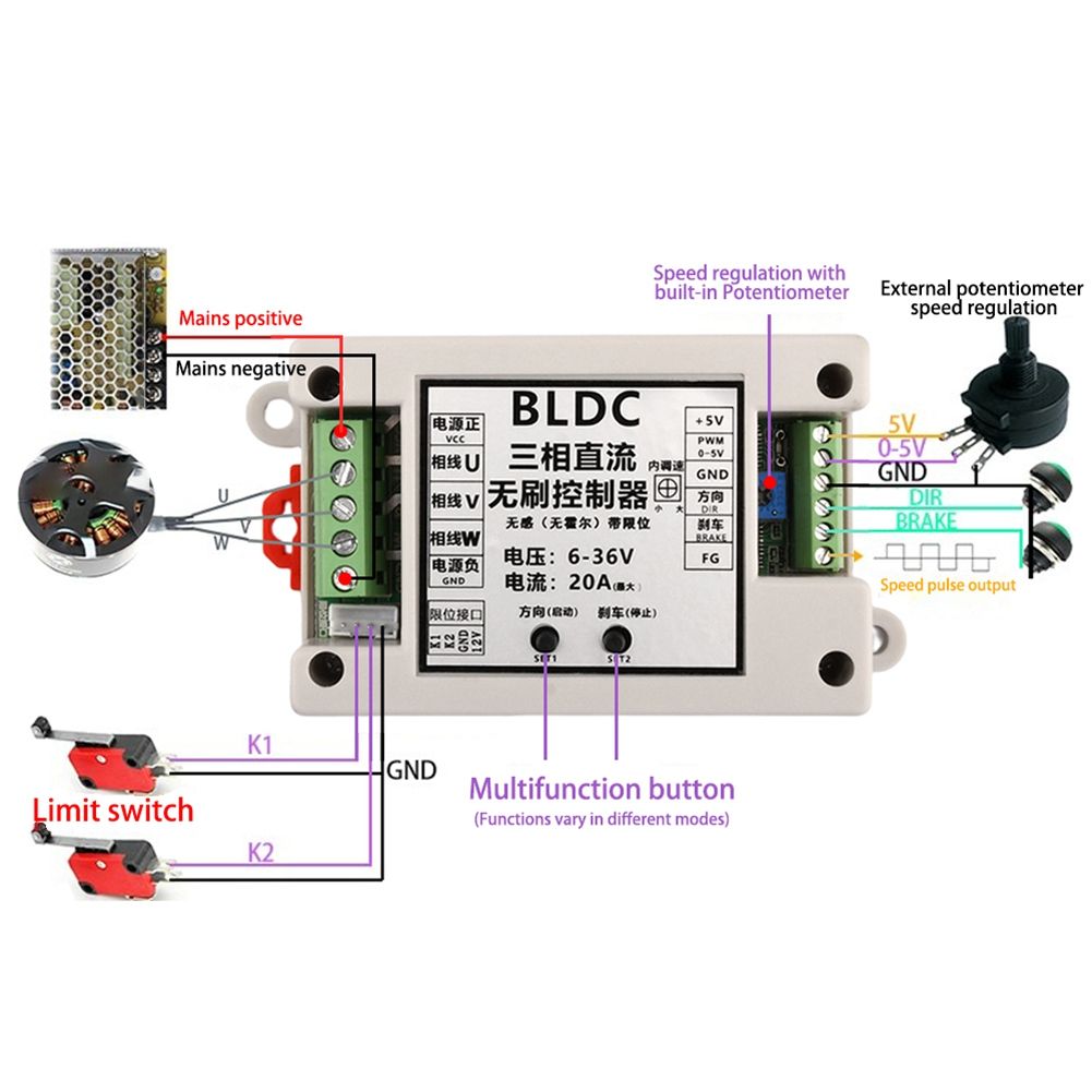 400ВтBLDC3-фазныйбесщеточныйдвигательконтроллердрайвер6V-30VHalllessDCприводплатапитания