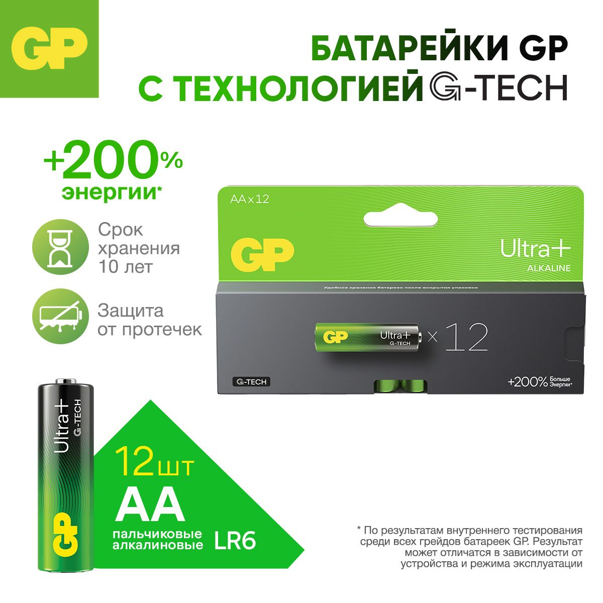 GPБатарейкипальчиковыеалкалиновыеААG-TECHUltraPlus15AUPA21-2CRB12,набор12шт