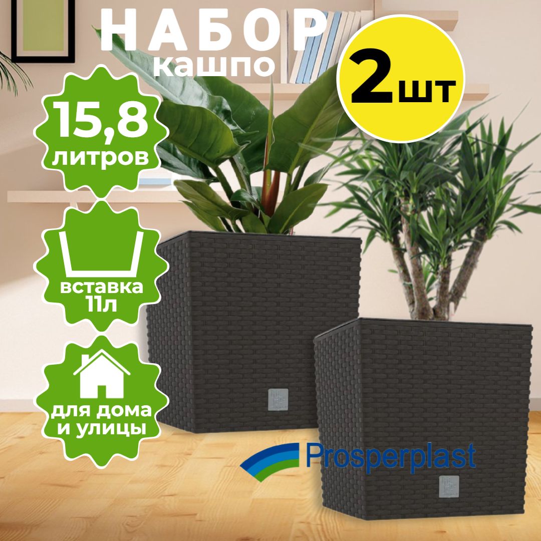 Кашпо для цветов Prosperplast Rato Low 15,8+11л, венге DRTS265L-440U (набор 2шт.)