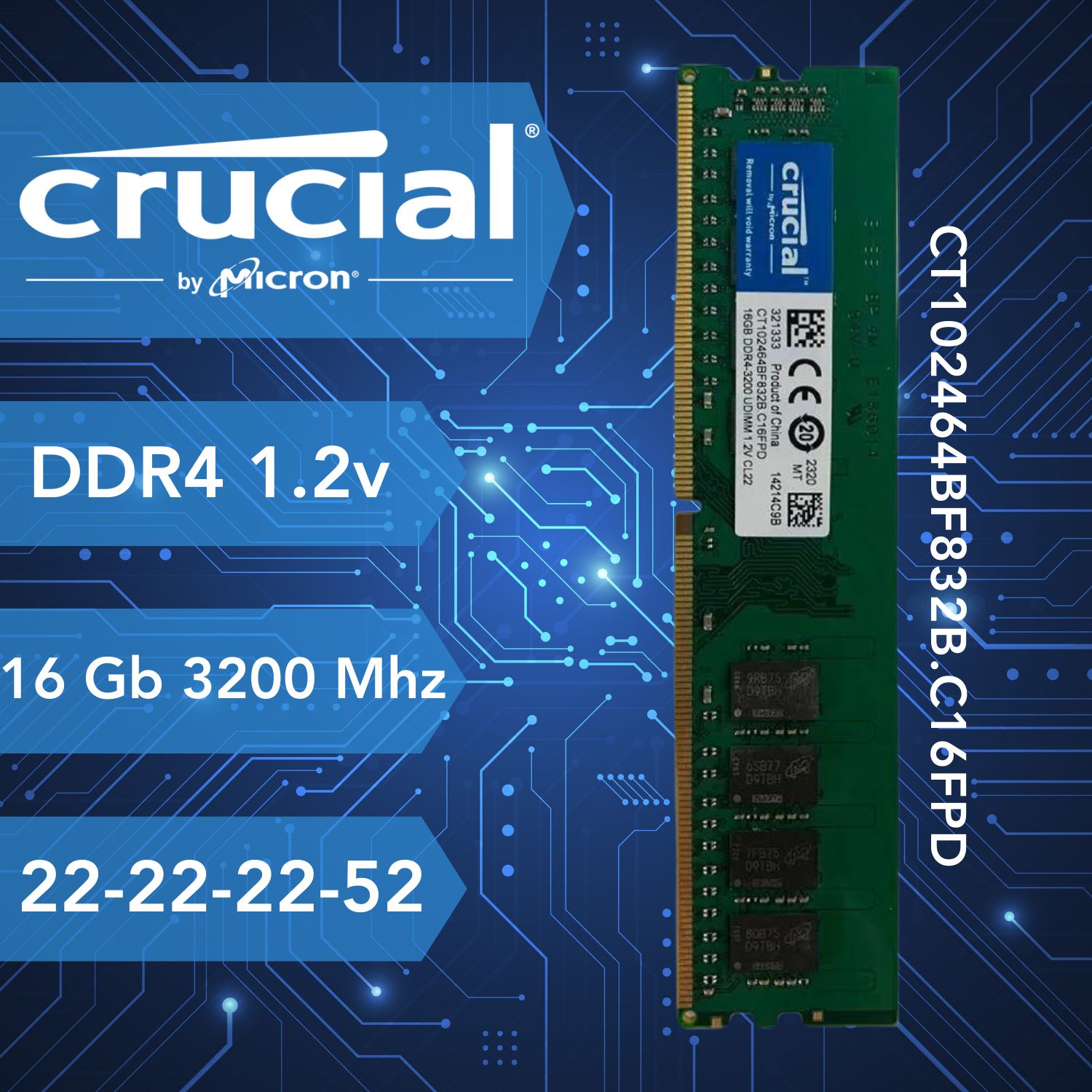 CrucialОперативнаяпамятьDDR43200МГцдляПК1x16ГБ(0)