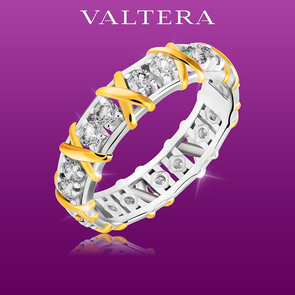 Кольцо VALTERA дорожка из серебра 925 пробы с фианитами по кругу покрытие золото 585 пробы 118066 купить на OZON по низкой цене (253642657)