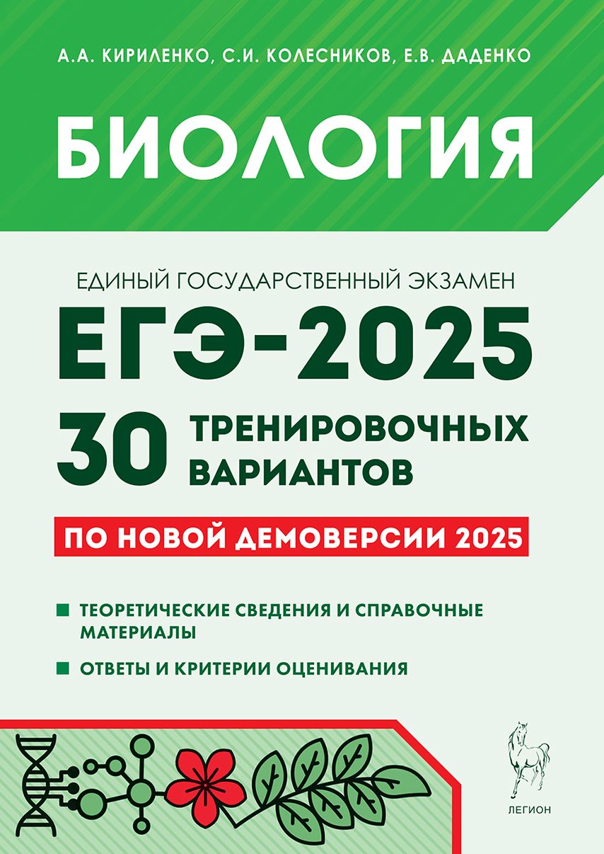 Биология. Подготовка к ЕГЭ 2025. 30 тренировочных вариантов по демоверсии 2025 года | Кириленко Анастасия Анатольевна