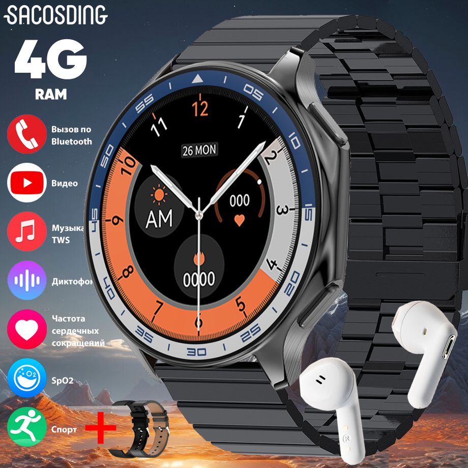 SACOSDINGУмныечасыDT-WATCHX,47mm,СтальчернаяB