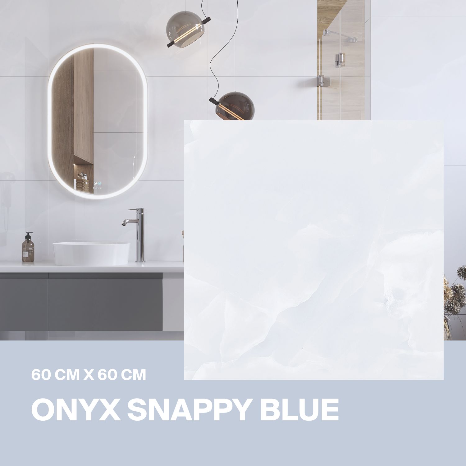 Керамогранит Ceradim Onyx Snappy Blue голубой 60х60 Полированный в упаковке 1,44 м2 ( 4 плитки)