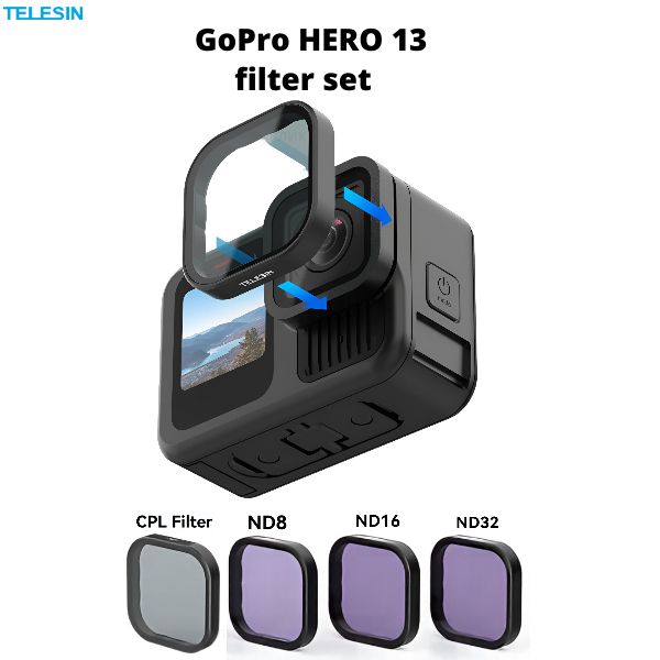 TELESIN Набор светофильтров на объектив для GoPro HERO 13 filter set(CPL, ND8/16/32)