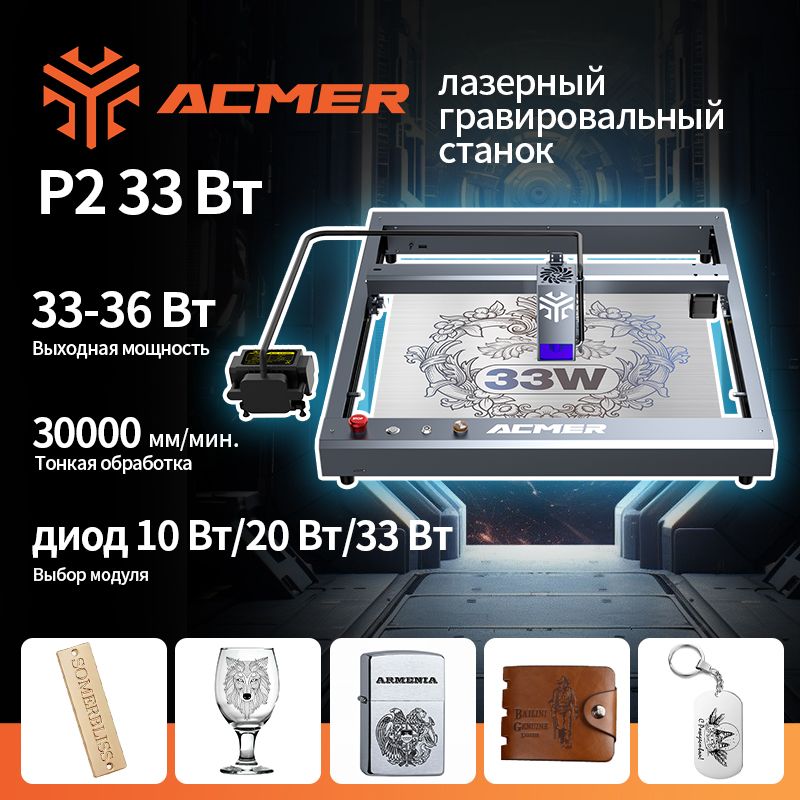 ACMER P2 33W DIY лазерный гравировальный станок 10 Вт/20 Вт/33 Вт станок для резки диодного модуля промышленная гравировка и резка металла