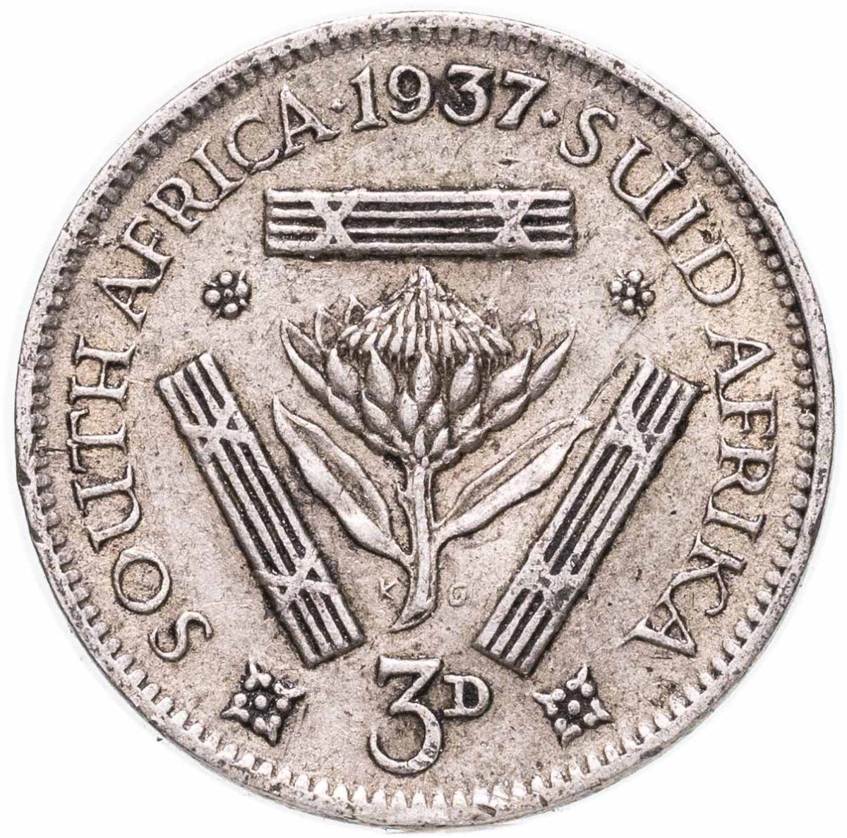 ЮАР 3 пенса pence 1937-1952, Серебро 800, в сохранности VF