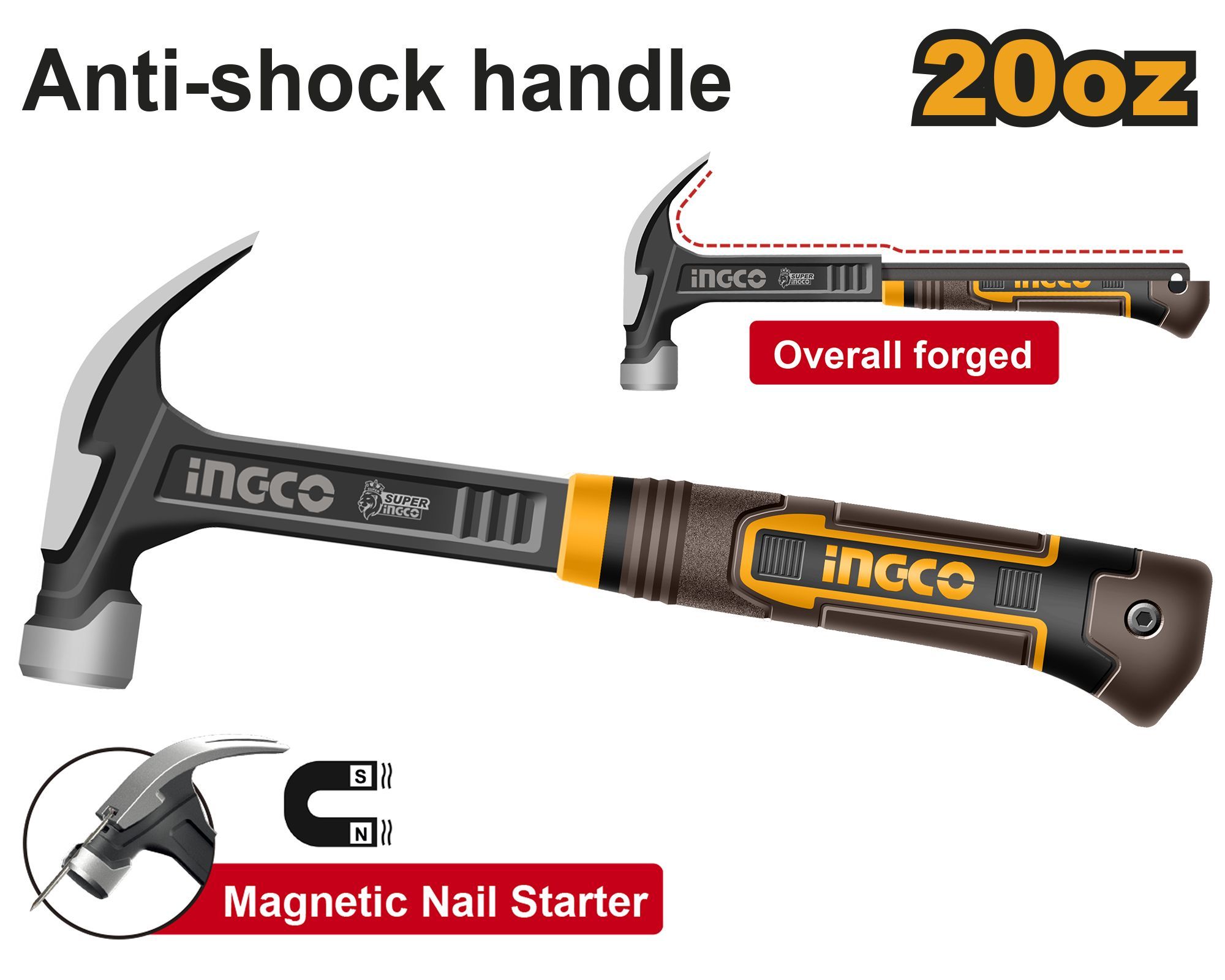 Молоток-гвоздодер INGCO 560 гр INDUSTRIAL