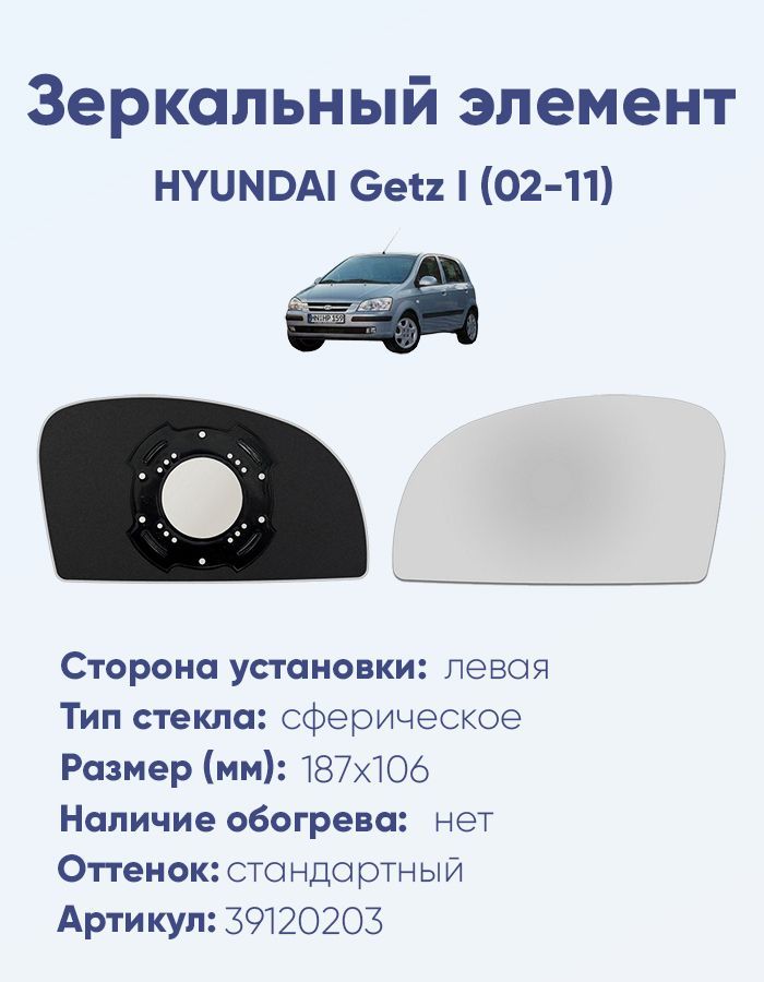 Зеркальный элемент левый HYUNDAI Getz I (02-11) сфера нейтральный без обогрева