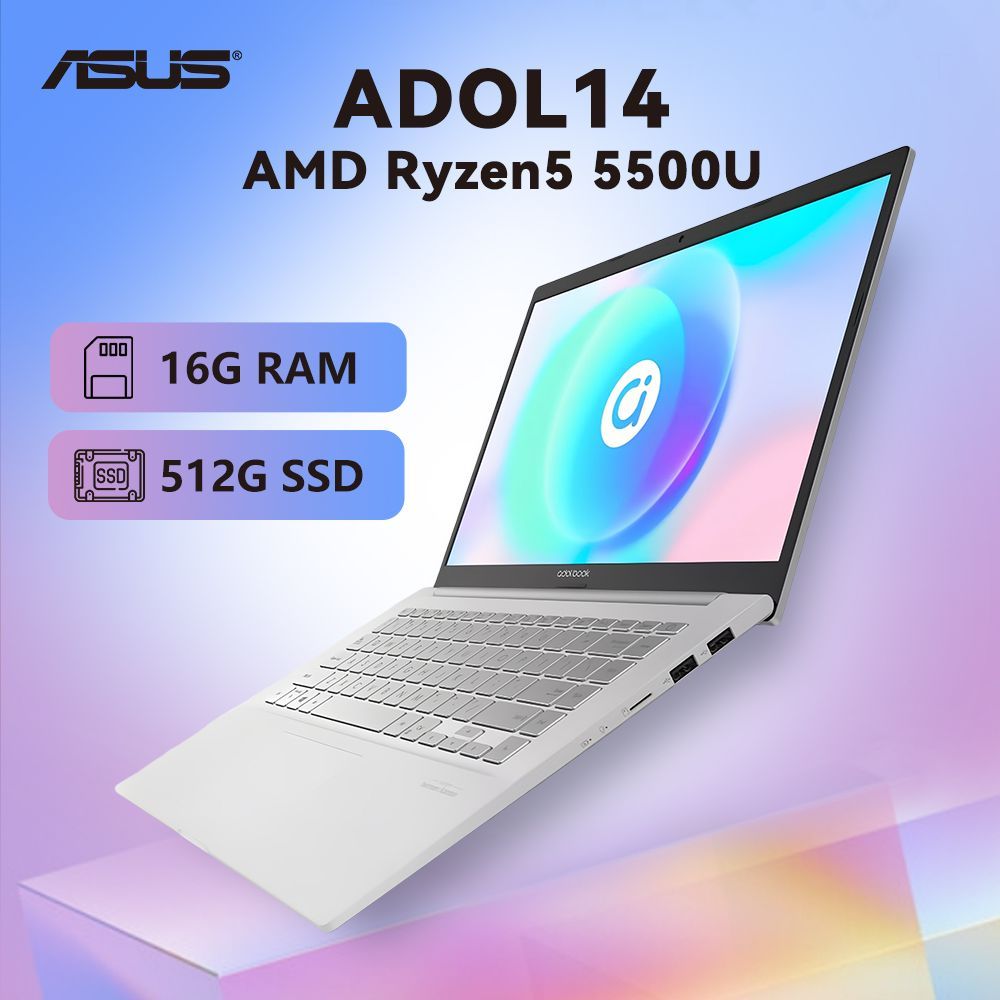 ASUSASUSADOLbook142023ультрабукультратонкийбизнесофисстудентASUSADOLbook14,AMDRyzen55500U,60Hzвысокочастотныйэкран,легкийитонкий,идеальныйвыбордляработыиразвлечений!Ноутбук14",AMDRyzen55500U,RAM16ГБ,SSD512ГБ,IntelGMA,WindowsHome,серебристый,Английскаяраскладка