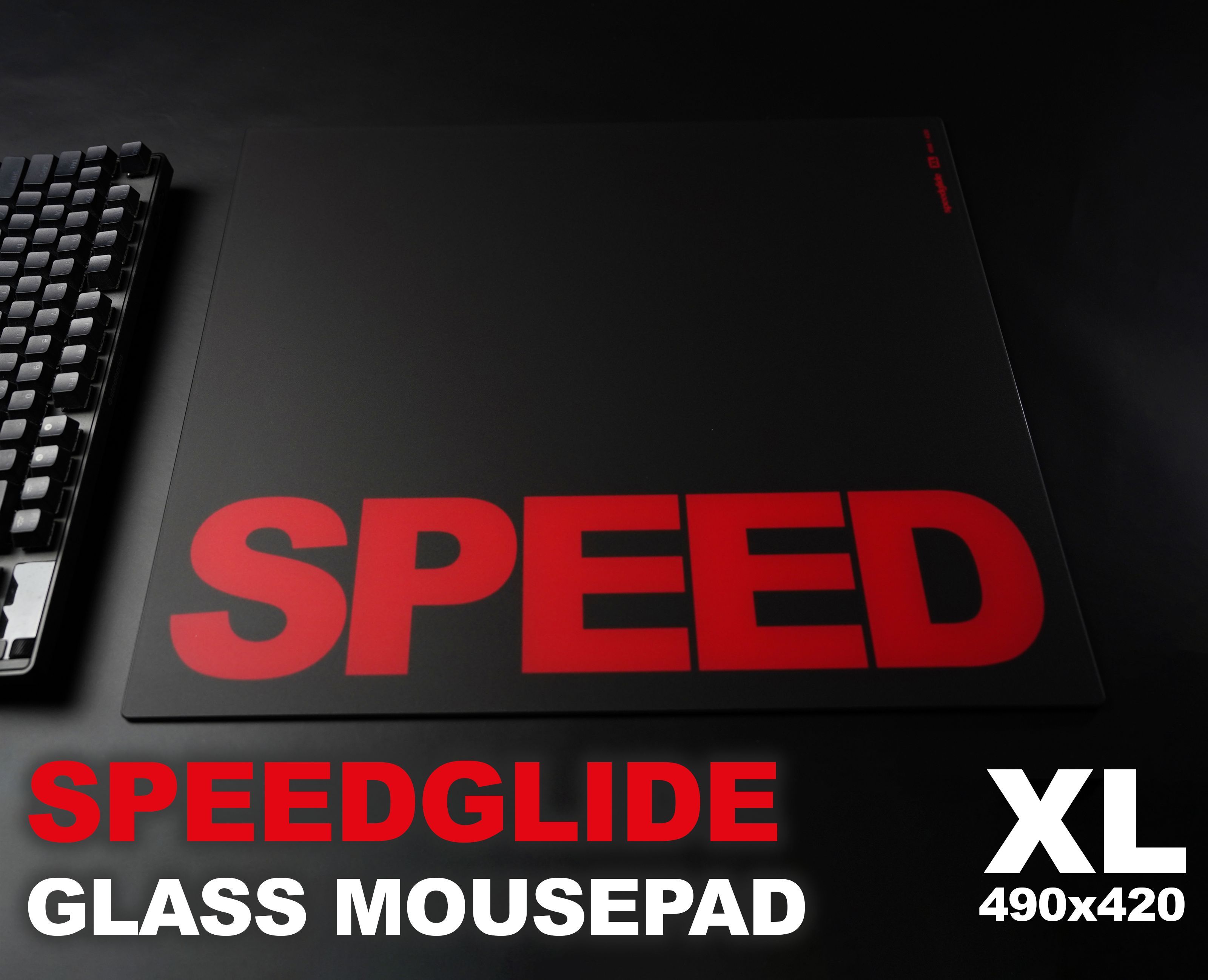 Игровой коврик для мыши GlassPad - Стеклянный игровой коврик SpeedGlide для мыши, XL, черный, красный