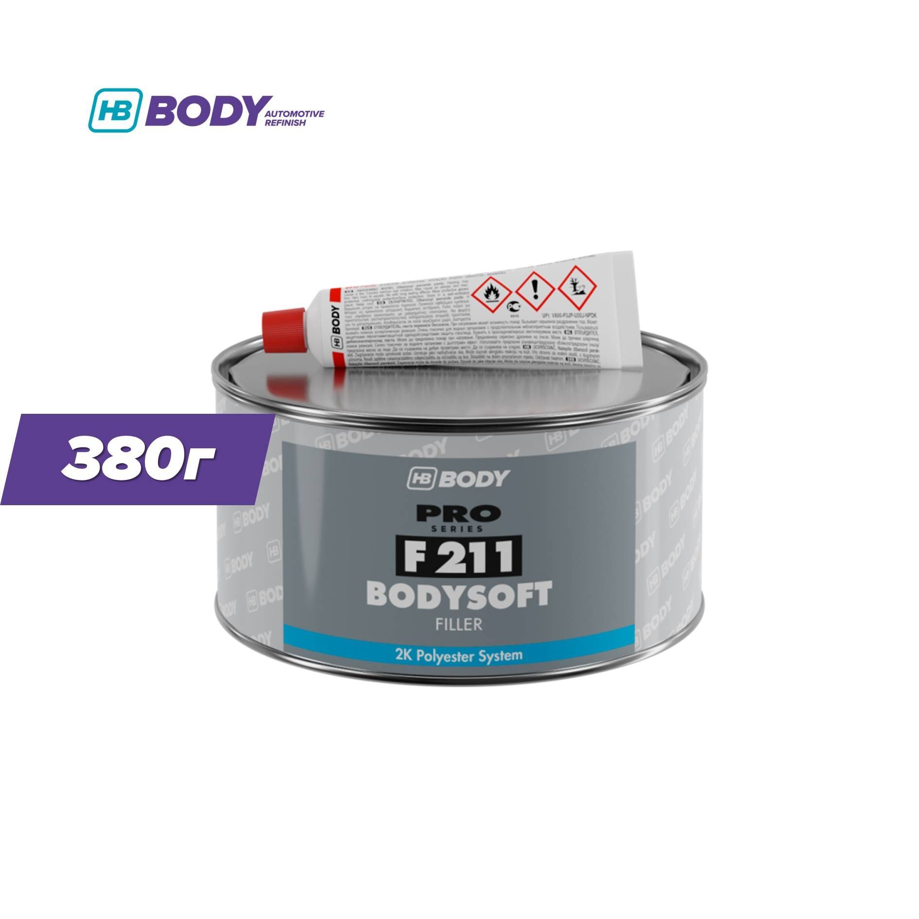 Шпатлевка HB BODY F211 BODYSOFT, бежевый, банка, 380г