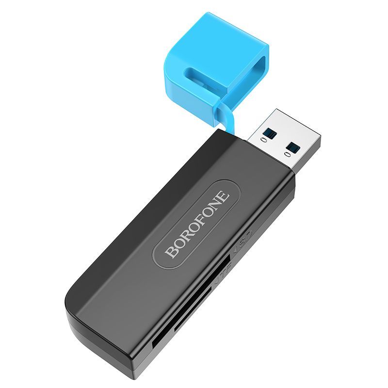 Картридер Borofone DH9 2в1 (Micro SD/SD) USB 3.0 черный/голубой