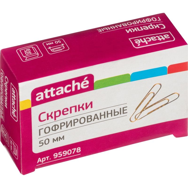 Скрепки Attache 50 мм, гофрированные золотистые, 40 штук (959078)