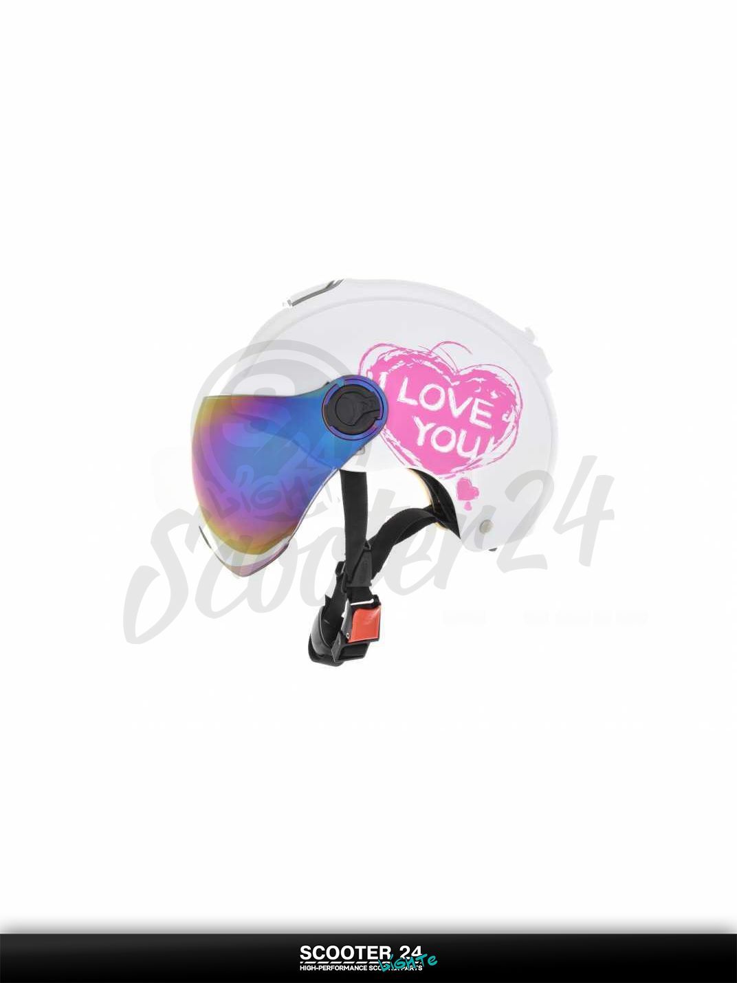 Шлем открытый (подростковый) "DAVID" (#S310B белый M-XL визор хамелион ABS) мото / для скутера и питбайка / универсальный