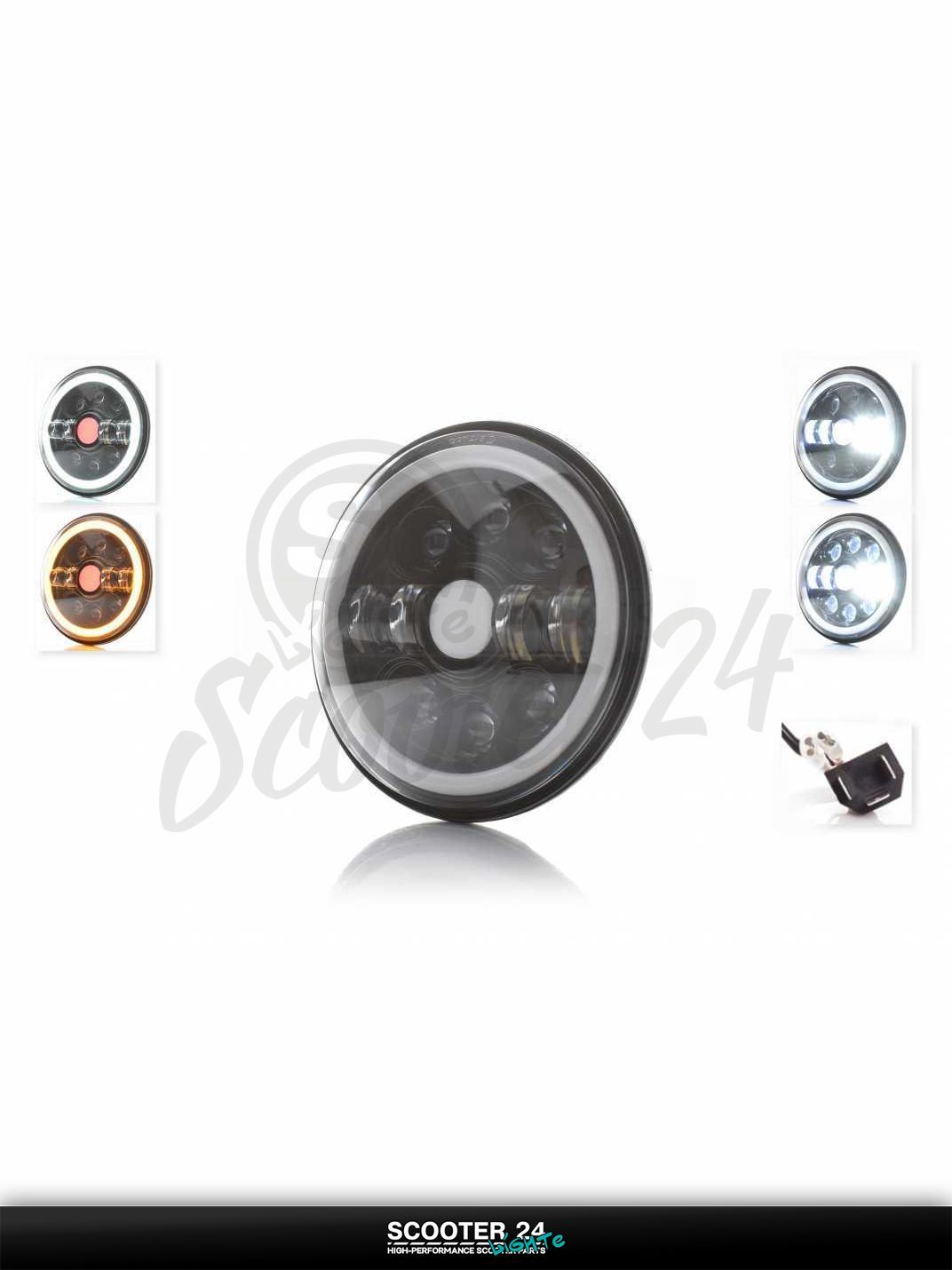 Фара мото диодная круглая D178 H4 2 габарита (белый/желтый) C50-BK-9P1 универсальная на мотоцикл / питбайк и скутер квадроцикл АШ4