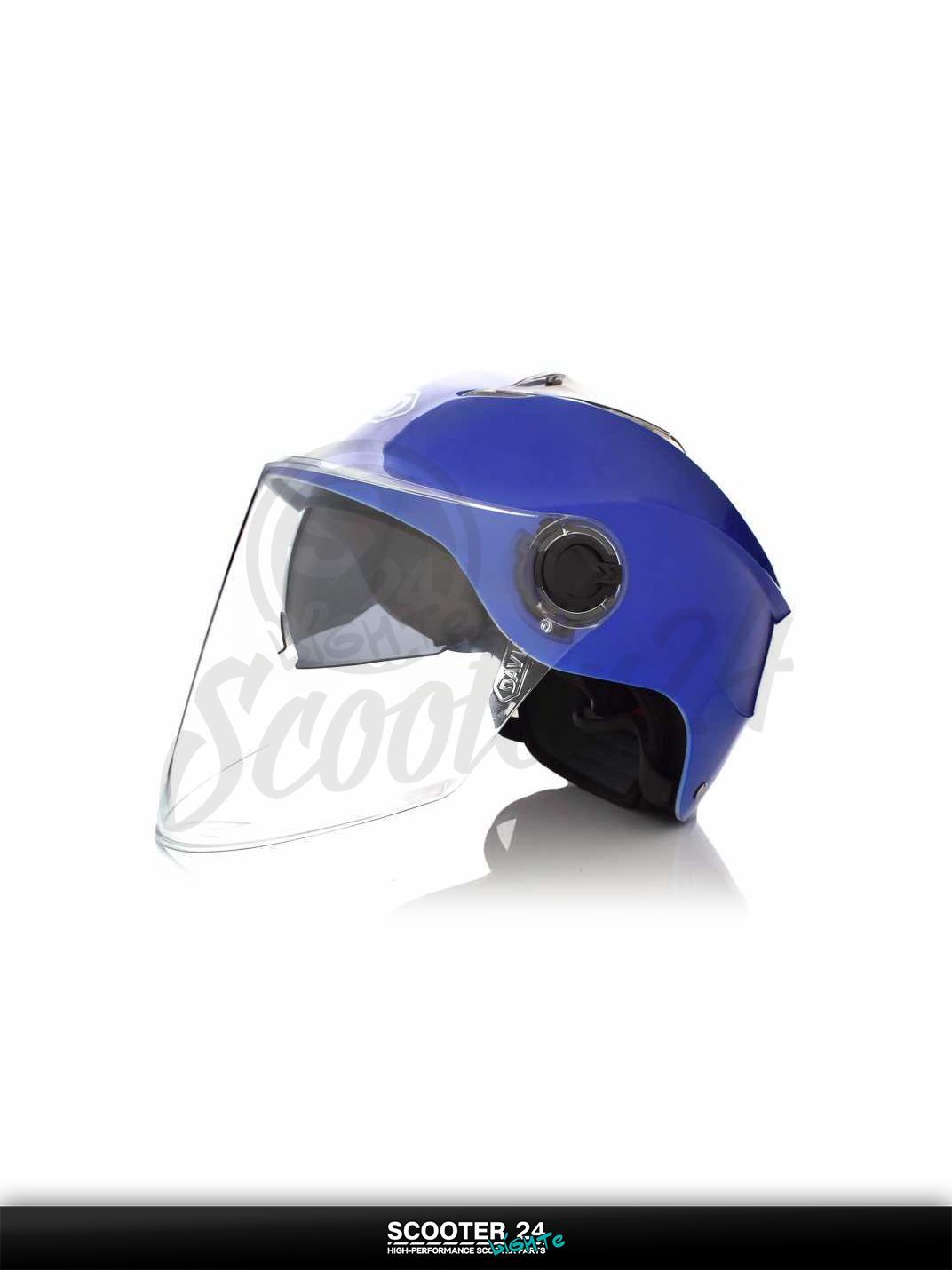Мотошлем открытый ( вело/самокат) "DAVID" (#S309, синий глянцевый, регулятор размера, очки, A на мотоцикл / мопед и скутер
