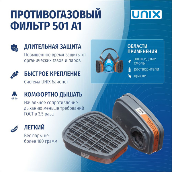 Фильтр противогазовый UNIX 501 А1 для работы с краской, растворителями ...