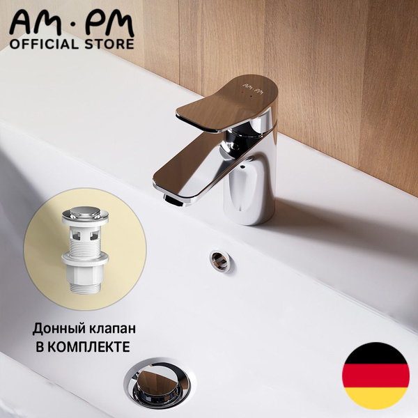 Смеситель для раковины в ванную AM.PM Brava хром с донным клапаном хром ...