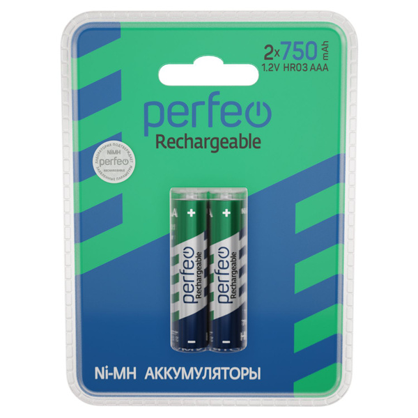 Perfeo Ni-Mh аккумуляторы HR03 AAA 750mAh на пластиковом блистере, 2шт ...