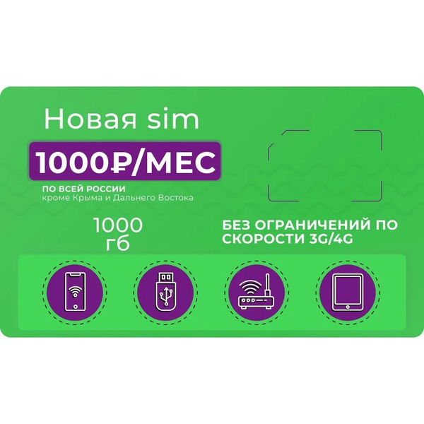 Cим карта безлимитный интернет SIM-карта 1000 ГБ за 1000 руб/мес по ...