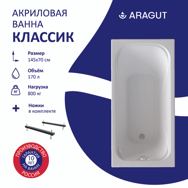 Акриловая ванна ARAGUT Классик 145х70 в комплекте с ножками - купить по ...