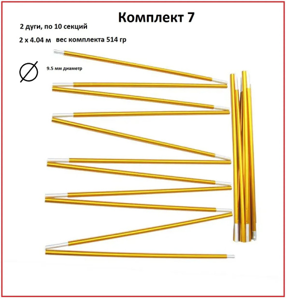 Дуги для палатки алюминиевые 9,5мм, комплект из 20 секций, каркас для ...