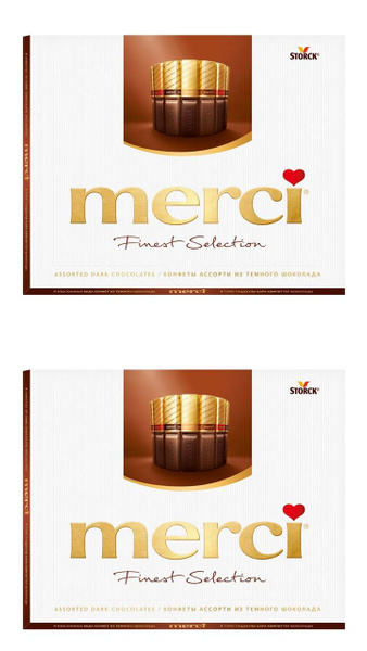 Конфеты Merci шоколадные ассорти из темного шоколада, 2 коробки по 250 ...