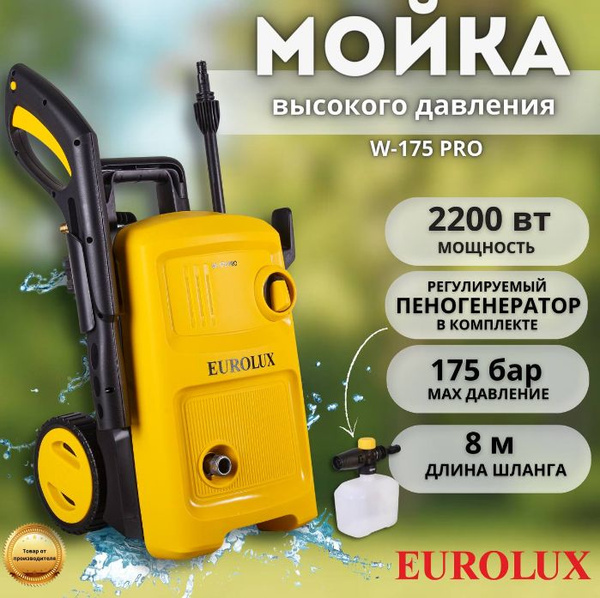Мойка высокого давления Eurolux W-175 PRO, 2200 Вт, 175 бар, шланг 8 ...