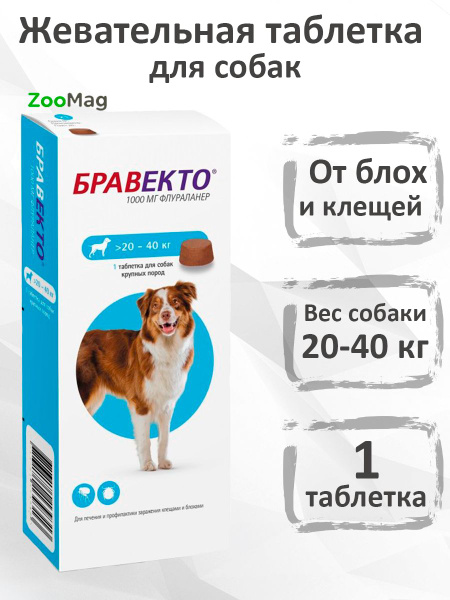 Intervet Bravecto / Жевательная таблетка Бравекто от Блох и Клещей для ...