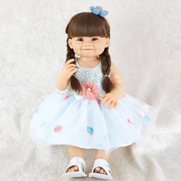 Кукла реборн NPK Doll виниловая в белом нарядном платье. Кукла младенец ...