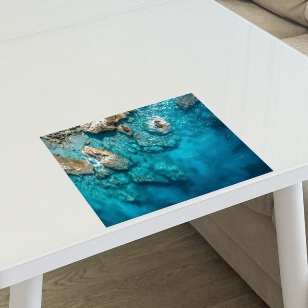 Гибкое стекло Мелодия печати 80x120 см, толщина 0.7 мм, бирюзовый, ПВХ ...