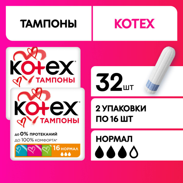 Тампоны женские Kotex Нормал 3 капли, 32 шт - купить с доставкой по ...