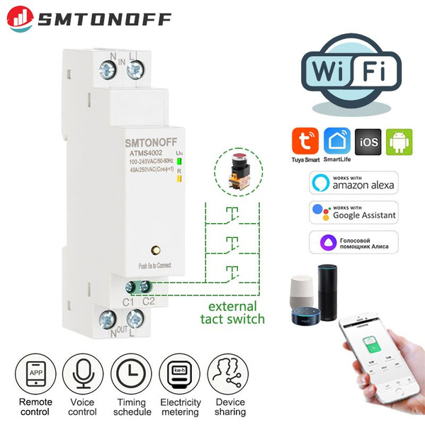 SMTONOFF Tuya WiFi умный таймер и счетчик с внешним выключателем 1P 40A ...