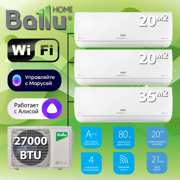 Инверторная мультисплит-система Ballu на 3 комнаты, 27+(7+7+12 ...