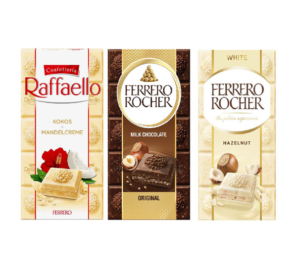 Шоколад Ferrero Rocher, с орехами и молочный, Raffaello, 3 шт по 90 гр ...