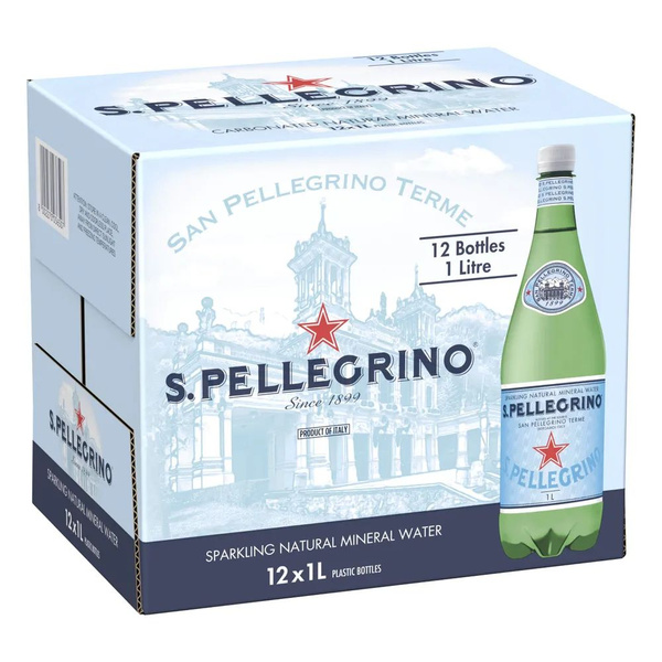 Вода SAN PELLEGRINO минеральная газированная 1 литр. х 12 шт. упаковка ...