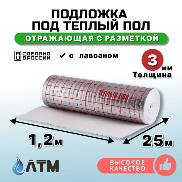 Теплоотражающая подложка 1,2м*25м / ПЛР3 / лавсан 3мм купить на OZON по ...