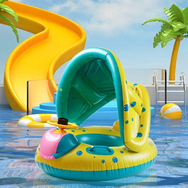 Надувной круг для плавания детский с защитным козырьком, рулем и ...