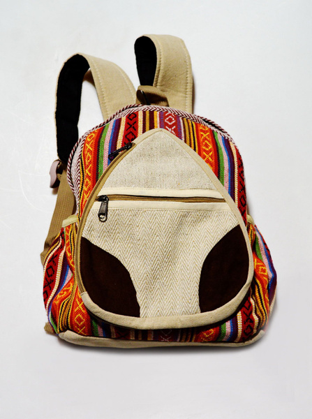 Рюкзак бежево-оранжевый, полосы с крестиками-ноликами, 34 x 32 см ...