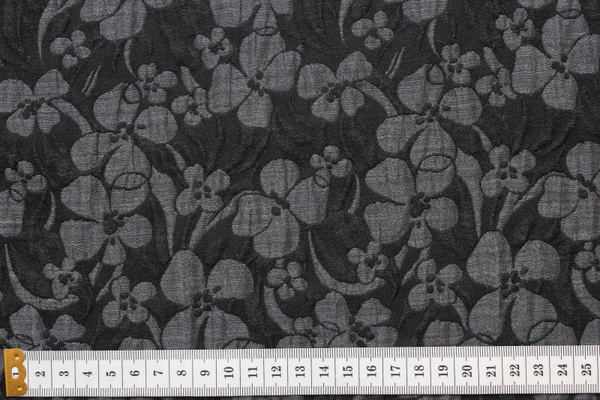 Ткань Жаккард клоке Max Mara чёрно-серые цветы 210 г/мп, ш138см, 0,5 м ...