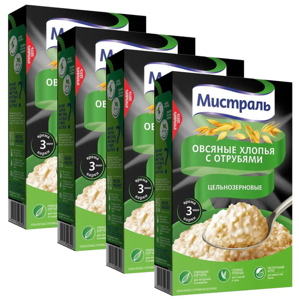 Хлопья Мистраль Овсяные с отрубями, 400 г х 4 шт. - купить с доставкой ...