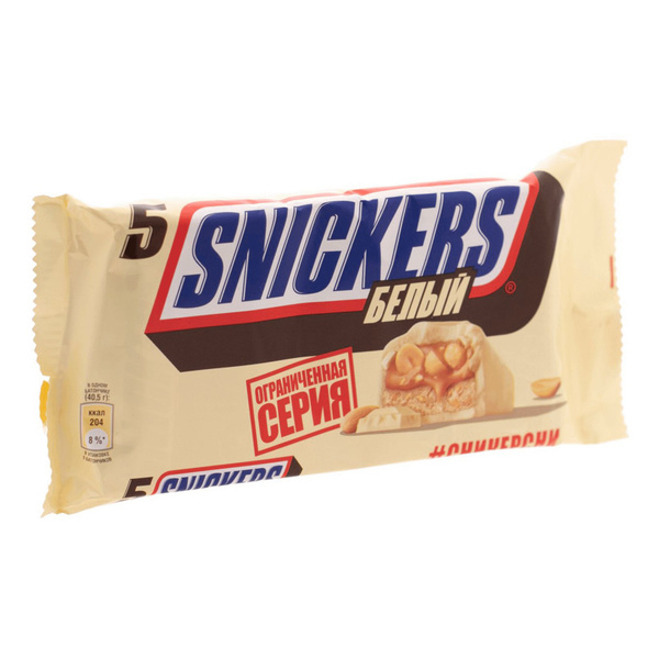 Батончик Snickers с арахисом в белом шоколаде, 202 гр - купить с ...